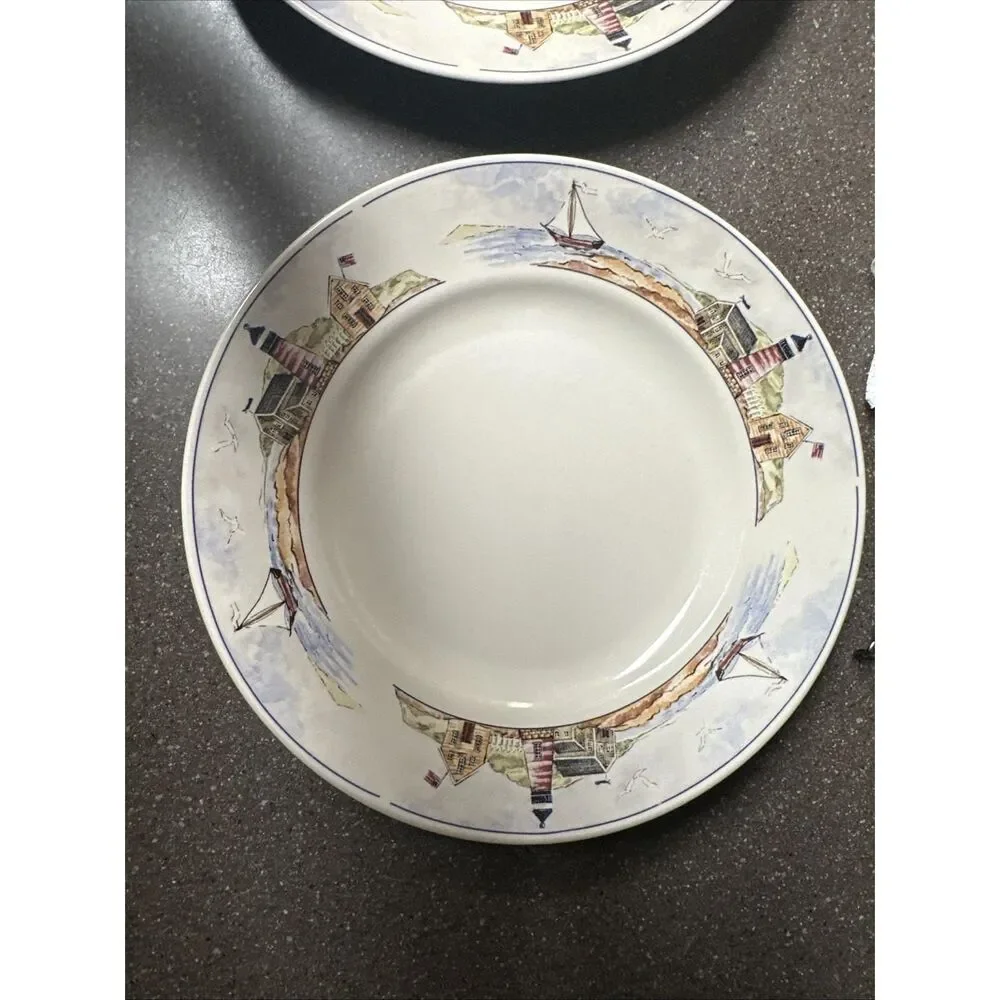 Vintage Gibson Lighthouse Dinner Plates Set of 2 – Coastal Stoneware Beach House